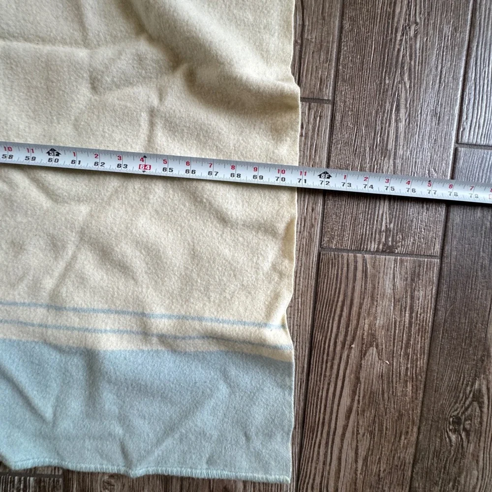Vintage Warrnambool Blanket 100% Wool Made Australia Cream Blue Stripe 80